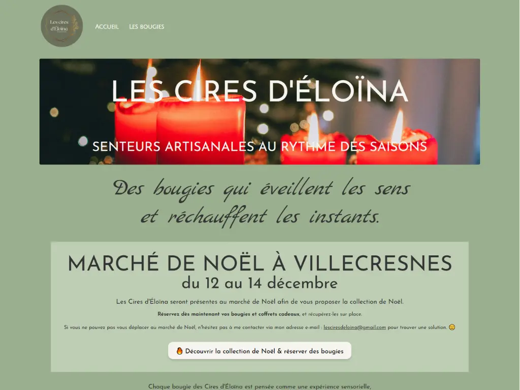 Page d'accueil du site Les Cires d'Eloïna